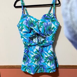 Swimsuits For All Tropical Blue and Green One Piece